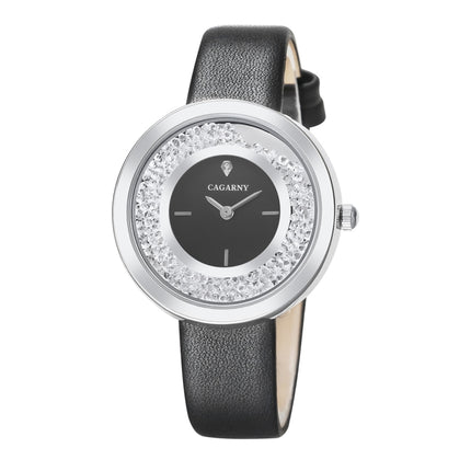 CAGARNY 6878 Water Resistant Fashion Women Quartz Wrist Watch with Leather Band(Black+Silver+Black)-garmade.com