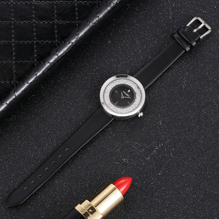 CAGARNY 6878 Water Resistant Fashion Women Quartz Wrist Watch with Leather Band(Black+Silver+Black)-garmade.com