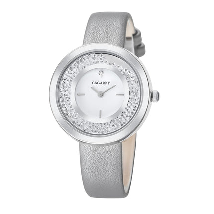 CAGARNY 6878 Water Resistant Fashion Women Quartz Wrist Watch with Leather Band(Grey+Silver)-garmade.com