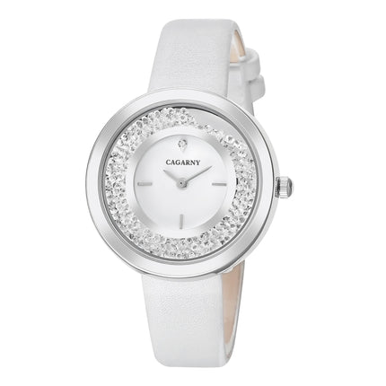 CAGARNY 6878 Water Resistant Fashion Women Quartz Wrist Watch with Leather Band(White+Silver)-garmade.com