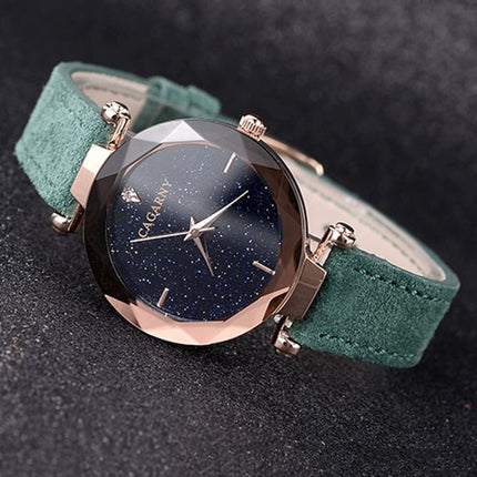 CAGARNY 6877 Water Resistant Fashion Women Quartz Wrist Watch with Leather Band(Green)-garmade.com