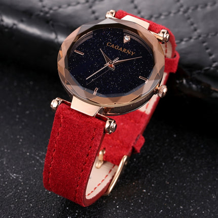 CAGARNY 6877 Water Resistant Fashion Women Quartz Wrist Watch with Leather Band(Red)-garmade.com