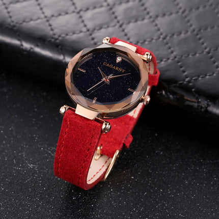 CAGARNY 6877 Water Resistant Fashion Women Quartz Wrist Watch with Leather Band(Red)-garmade.com