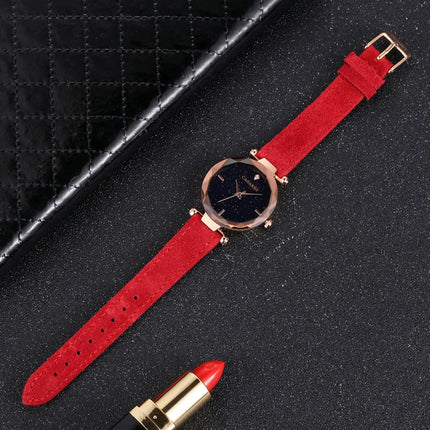 CAGARNY 6877 Water Resistant Fashion Women Quartz Wrist Watch with Leather Band(Red)-garmade.com