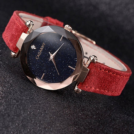 CAGARNY 6877 Water Resistant Fashion Women Quartz Wrist Watch with Leather Band(Red)-garmade.com