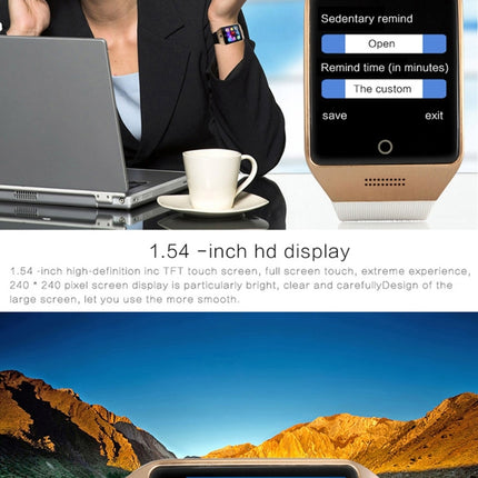 Q18S 1.54 inch IPS Screen MTK6260A Bluetooth 3.0 Smart Watch Phone, Pedometer / Sedentary Reminder / Sleeping Monitor / Anti-Loss / Remote Camera / GSM / 0.3M Camera (White + Gold)-garmade.com