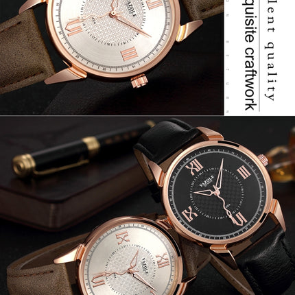 YAZOLE 424 Men Fashion Business PU Leather Band Quartz Wrist Watch, Luminous Points (Black Dial + Black Strap)-garmade.com