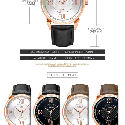 YAZOLE 424 Men Fashion Business PU Leather Band Quartz Wrist Watch, Luminous Points (Black Dial + Black Strap)-garmade.com