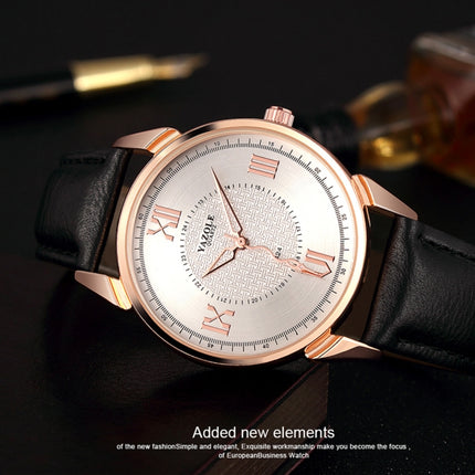 YAZOLE 424 Men Fashion Business PU Leather Band Quartz Wrist Watch, Luminous Points (Black Dial + Brown Strap)-garmade.com