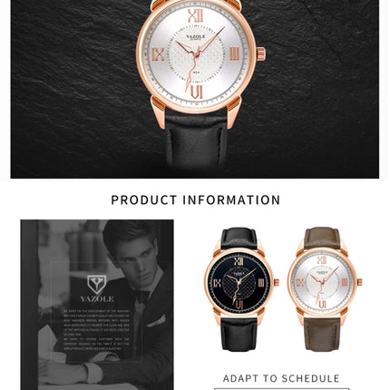 YAZOLE 424 Men Fashion Business PU Leather Band Quartz Wrist Watch, Luminous Points (Black Dial + Brown Strap)-garmade.com