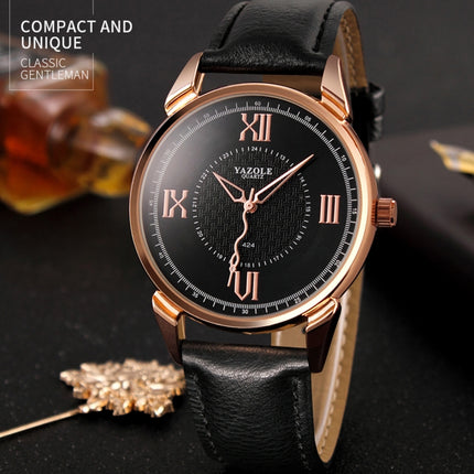 YAZOLE 424 Men Fashion Business PU Leather Band Quartz Wrist Watch, Luminous Points (White Dial + Brown Strap)-garmade.com