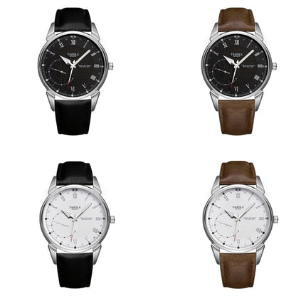 YAZOLE 427 Men Fashion Business PU Leather Band Quartz Wrist Watch, Luminous Points (White Dial + Black Strap)-garmade.com