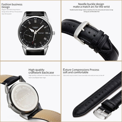 YAZOLE 427 Men Fashion Business PU Leather Band Quartz Wrist Watch, Luminous Points (White Dial + Black Strap)-garmade.com