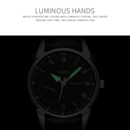 YAZOLE 427 Men Fashion Business PU Leather Band Quartz Wrist Watch, Luminous Points (White Dial + Brown Strap)-garmade.com