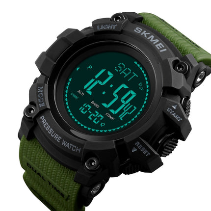 SKMEI 1358 Multifunctional Men Outdoor Sports 30m Waterproof Digital Watch with Compass / Barometer / Altimeter/ Pedometer Function(Army Green)-garmade.com