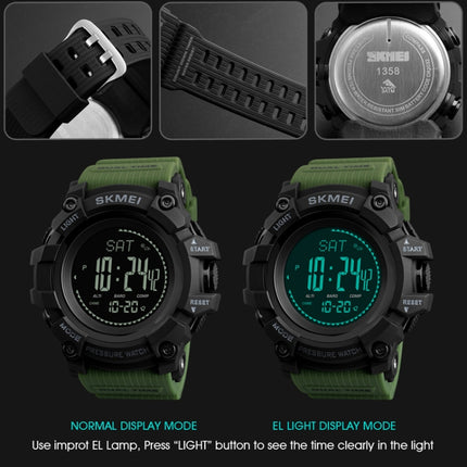 SKMEI 1358 Multifunctional Men Outdoor Sports 30m Waterproof Digital Watch with Compass / Barometer / Altimeter/ Pedometer Function(Army Green)-garmade.com