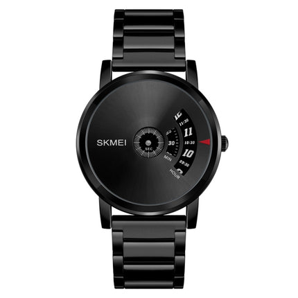 SKMEI 1260 Fashion Creative Pointer 30m Waterproof Quartz Wrist Watch with Stainless Steel Watchband(Jet Black)-garmade.com
