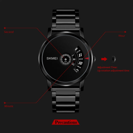 SKMEI 1260 Fashion Creative Pointer 30m Waterproof Quartz Wrist Watch with Stainless Steel Watchband(Jet Black)-garmade.com