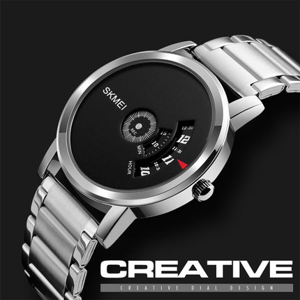 SKMEI 1260 Fashion Creative Pointer 30m Waterproof Quartz Wrist Watch with Stainless Steel Watchband(Jet Black)-garmade.com