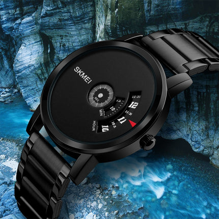 SKMEI 1260 Fashion Creative Pointer 30m Waterproof Quartz Wrist Watch with Stainless Steel Watchband(Jet Black)-garmade.com