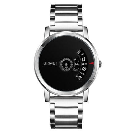 SKMEI 1260 Fashion Creative Pointer 30m Waterproof Quartz Wrist Watch with Stainless Steel Watchband(Silver+Black)-garmade.com