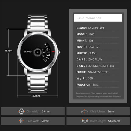 SKMEI 1260 Fashion Creative Pointer 30m Waterproof Quartz Wrist Watch with Stainless Steel Watchband(Silver+Black)-garmade.com