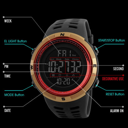 SKMEI 1251 Men Fashionable Outdoor 50m Waterproof Sports Digital Watch with PU Watchband(Black)-garmade.com