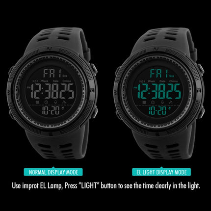 SKMEI 1251 Men Fashionable Outdoor 50m Waterproof Sports Digital Watch with PU Watchband(Black)-garmade.com