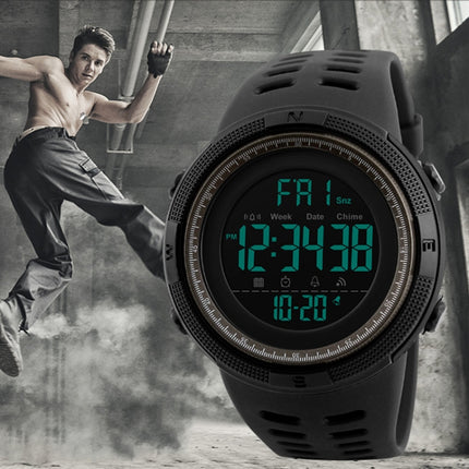 SKMEI 1251 Men Fashionable Outdoor 50m Waterproof Sports Watch Digital Watch with PU Watchband(Coffee)-garmade.com