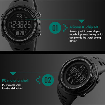SKMEI 1251 Men Fashionable Outdoor 50m Waterproof Sports Watch Digital Watch with PU Watchband(Coffee)-garmade.com