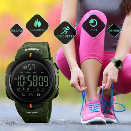 SKMEI 1301 Multifunction 50m Waterproof Sports Bluetooth Smart Watch, Compatible with Android & iOS System(Army Green)-garmade.com