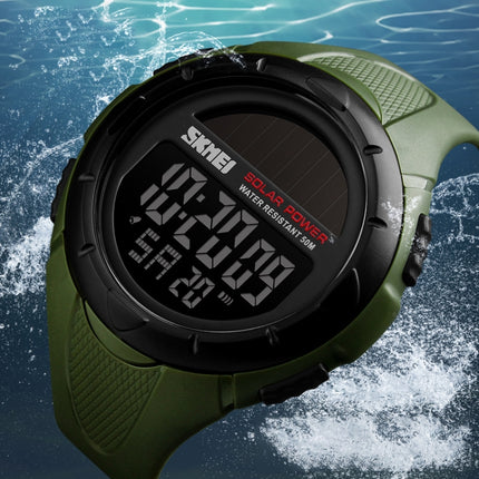 SKMEI 1405 Fashion Solar Power Outdoor Sports Watch Multifunctional 50m Waterproof Men Digital Watch(Army Green)-garmade.com