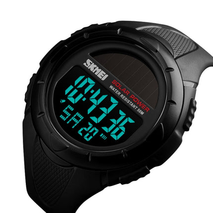 SKMEI 1405 Fashion Solar Power Outdoor Sports Watch Multifunctional 50m Waterproof Men Digital Watch(Black)-garmade.com