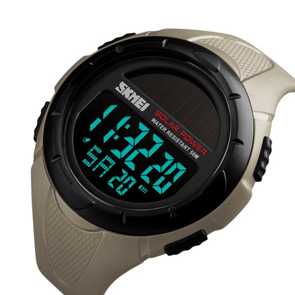 SKMEI 1405 Fashion Solar Power Outdoor Sports Watch Multifunctional 50m Waterproof Men Digital Watch(Khaki)-garmade.com