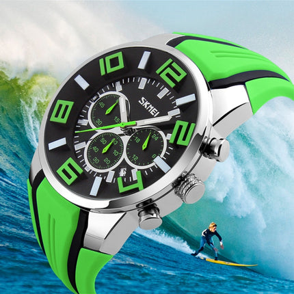 SKMEI 9128 Fashion Multifunctional 3D Large Dial Sports Wristwatch 30m Waterproof Quartz Watch(Green)-garmade.com