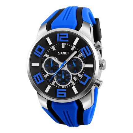 SKMEI 9128 Fashion Multifunctional 3D Large Dial Sports Wristwatch 30m Waterproof Quartz Watch(Blue)-garmade.com