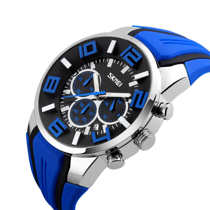 SKMEI 9128 Fashion Multifunctional 3D Large Dial Sports Wristwatch 30m Waterproof Quartz Watch(Blue)-garmade.com