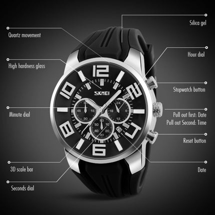 SKMEI 9128 Fashion Multifunctional 3D Large Dial Sports Wristwatch 30m Waterproof Quartz Watch(Blue)-garmade.com