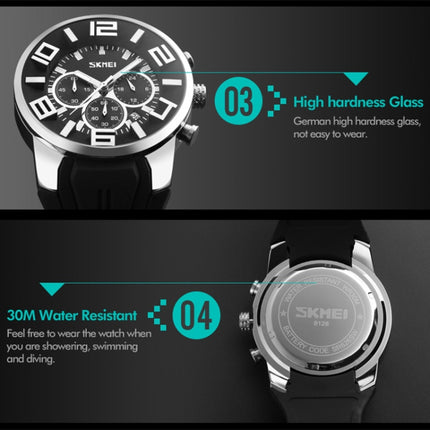 SKMEI 9128 Fashion Multifunctional 3D Large Dial Sports Wristwatch 30m Waterproof Quartz Watch(Blue)-garmade.com