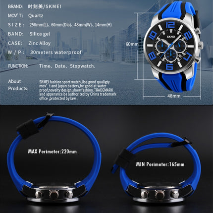 SKMEI 9128 Fashion Multifunctional 3D Large Dial Sports Wristwatch 30m Waterproof Quartz Watch(Blue)-garmade.com