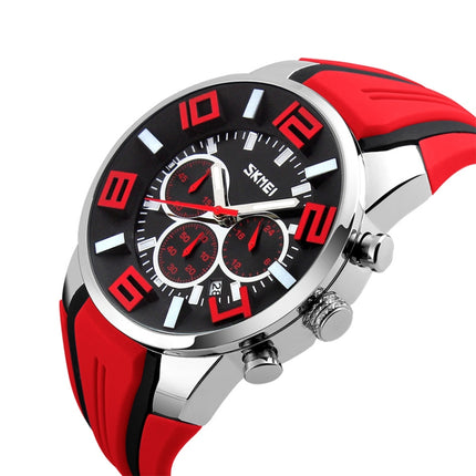 SKMEI 9128 Fashion Multifunctional 3D Large Dial Sports Wristwatch 30m Waterproof Quartz Watch(Red)-garmade.com