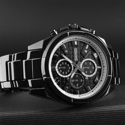 SKMEI 1378 Fashion Men Business Leisure Watch 30m Waterproof Metal Quartz Wrist Watch(Black Blue)-garmade.com