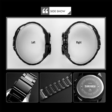 SKMEI 1378 Fashion Men Business Leisure Watch 30m Waterproof Metal Quartz Wrist Watch(Black White)-garmade.com