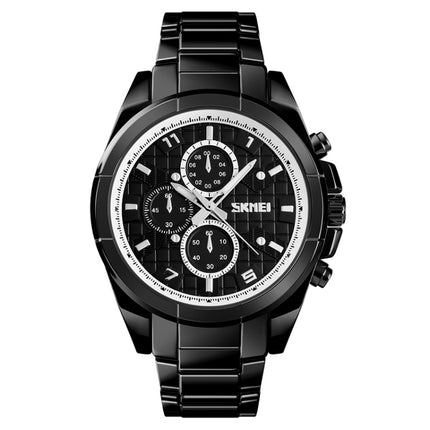 SKMEI 1378 Fashion Men Business Leisure Watch 30m Waterproof Metal Quartz Wrist Watch(Black)-garmade.com