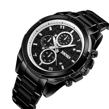SKMEI 1378 Fashion Men Business Leisure Watch 30m Waterproof Metal Quartz Wrist Watch(Black)-garmade.com