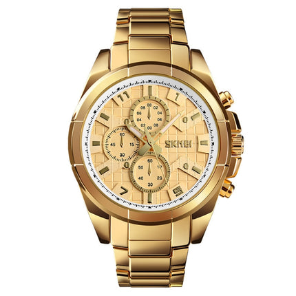 SKMEI 1378 Fashion Men Business Leisure Watch 30m Waterproof Metal Quartz Wrist Watch(Gold)-garmade.com