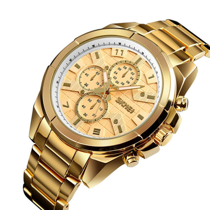 SKMEI 1378 Fashion Men Business Leisure Watch 30m Waterproof Metal Quartz Wrist Watch(Gold)-garmade.com