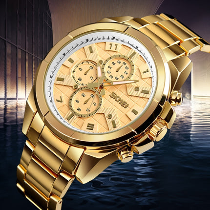 SKMEI 1378 Fashion Men Business Leisure Watch 30m Waterproof Metal Quartz Wrist Watch(Gold)-garmade.com