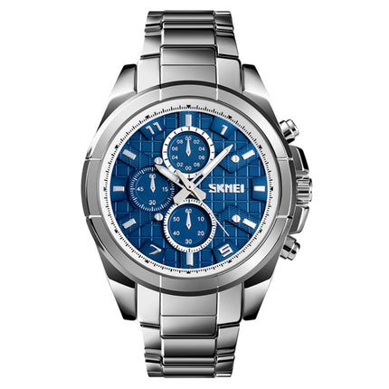 SKMEI 1378 Fashion Men Business Leisure Watch 30m Waterproof Metal Quartz Wrist Watch(Blue)-garmade.com