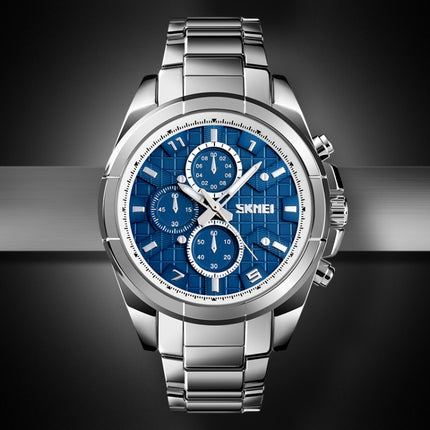 SKMEI 1378 Fashion Men Business Leisure Watch 30m Waterproof Metal Quartz Wrist Watch(Blue)-garmade.com